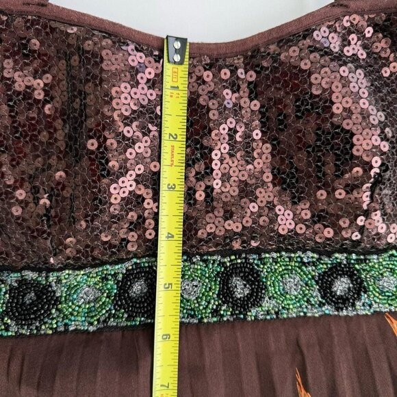 Boho Babydoll Festival Dress peacock feather pattern built-in bra sequins Small - Picture 6 of 8